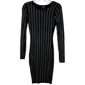 HERA Collection Women's Retro Bodycon Studded Black Dress Long Sleeves Size S